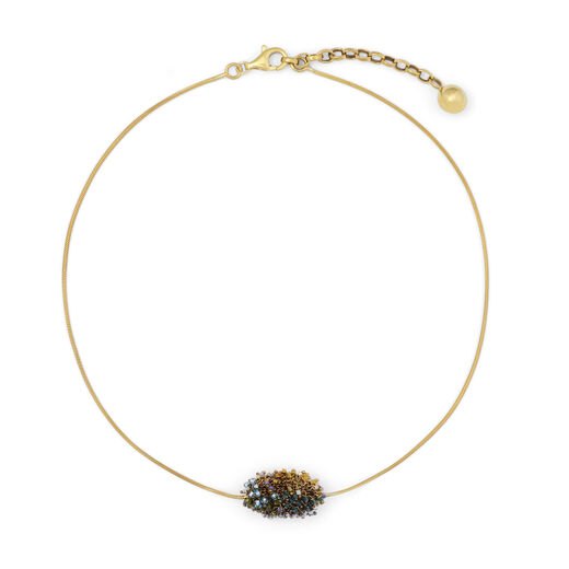 Beaded knit pendant necklace by Milena Zu